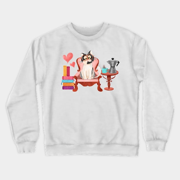 Cat, books and coffee Crewneck Sweatshirt by PrintAmor